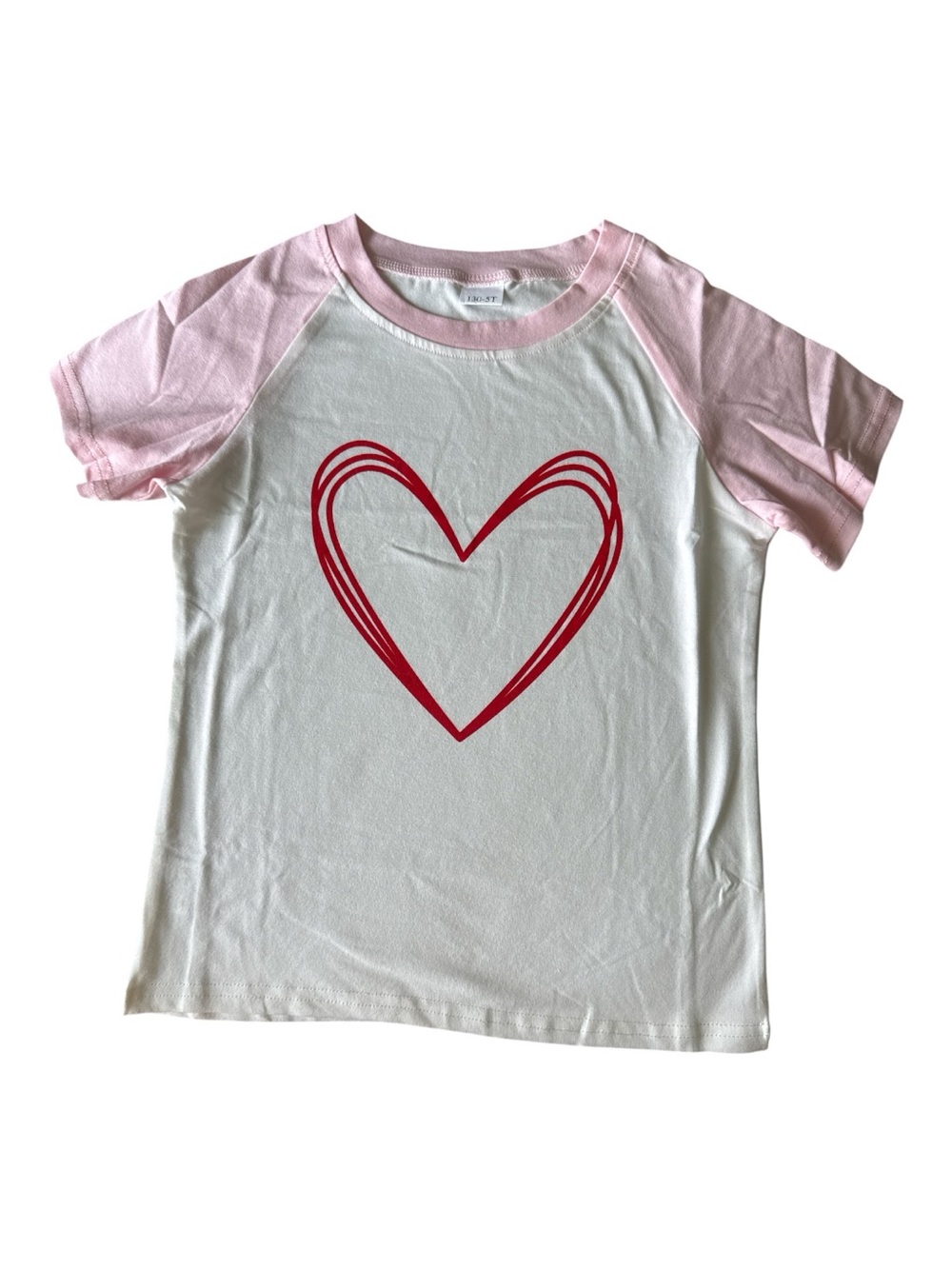Girl Size 5T Pink Raglan Tee Red Triple Heart Graphic NIP